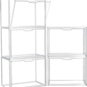 oem/odm clear storage bins with lids, 5 pack acrylic display case with magnetic door for cosmetic collectibles large figures models, stackable acrylic storage box for home office living room dorm wholesale supplier & factory