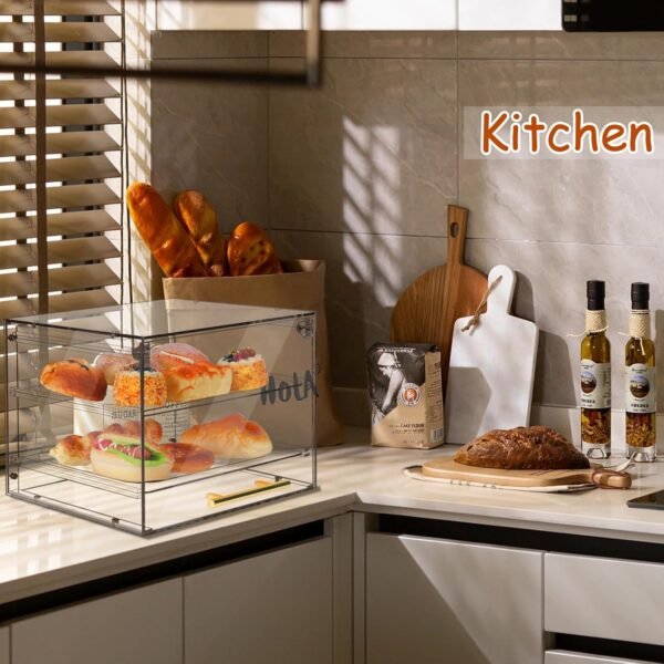 oem/odm large pastry display case, acrylic bread box with front door, cake donut sourdough bread baking supplies and accessories, for bakery kitchen stuff countertop (2-tier) wholesale supplier & factory