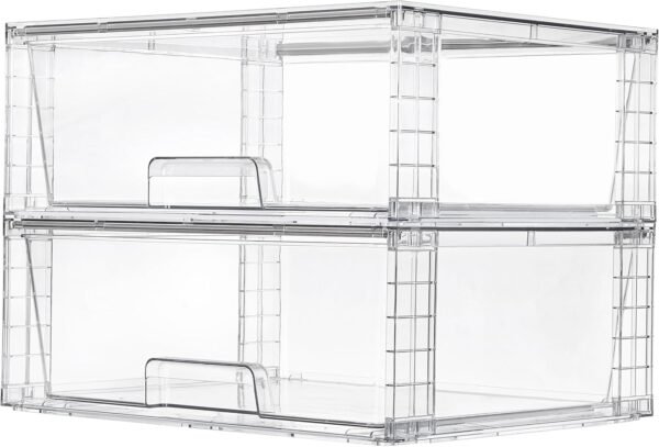 oem/odm vtopmart 2 pack large stackable storage drawers,easily assemble clear acrylic bathroom closet undersink organizers,plastic storage bins for cabinet,kitchen pantry,medicine organization wholesale supplier & factory