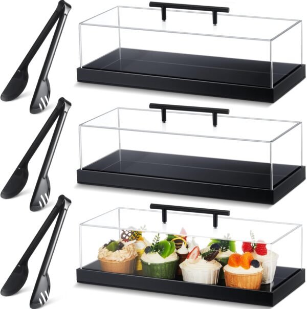 oem/odm 2 pcs acrylic bakery pastry display case with 9'' serving tong 14"x6"x4" rectangular clear acrylic serving tray dessert cake tray with lid for party banquets wholesale supplier & factory