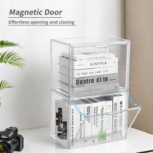 oem/odm cube storage organizer acrylic book case display case box stackable book storage containers with magnetic door clear plastic portable organizer for living room bedroom 1 pack wholesale supplier & factory