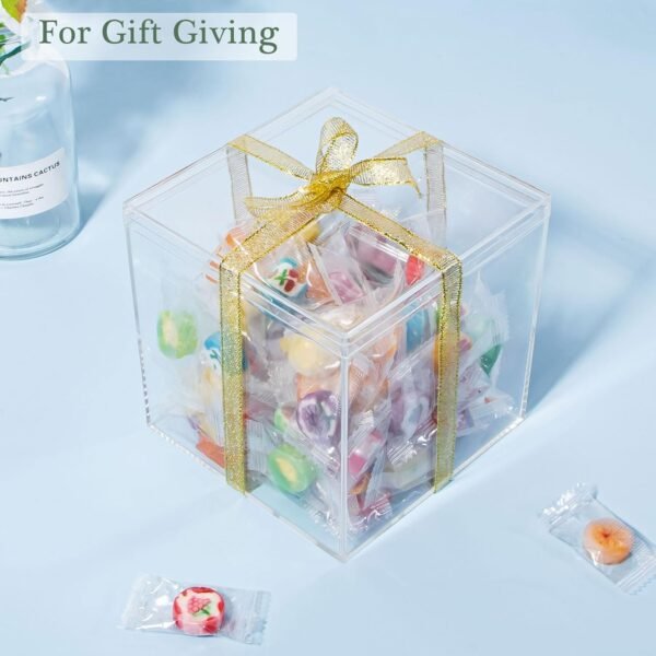 oem/odm clear acrylic boxes for storage, yeeco acrylic storage cube containers with lids, square boxes in 4.7”×4.7”×4.7” inches for candy, cotton ball, beads, tiny arts, watches, earring, cosmetics, 4 pack wholesale supplier & factory