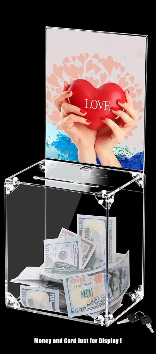 oem/odm kyodoled large acrylic donation box,high suggestion box with slot and key lock,clear ballot box with 6"x8" sign holder storage container for voting, raffle box,tip jar,6.7"x5.23"x8" wholesale supplier & factory