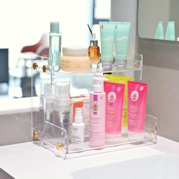 oem/odm ffk bathroom organizer countertop 2-tier storage：bathroom counter organizer acrylic standing holder cosmetic storage perfume shelf for bathroom bedroom dressing table1 wholesale supplier & factory