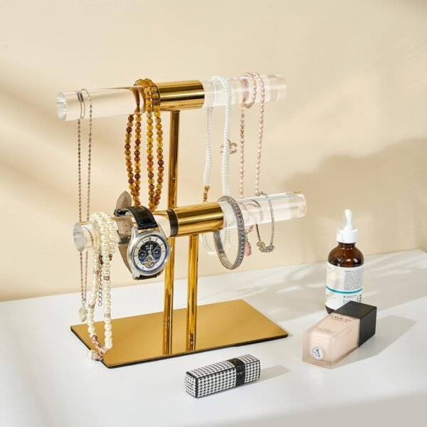 oem/odm display stand acrylic jewelry towers - stainless steel long necklaces stand 2-tier crystal tabletop jewelry organizer adjustable height home decor for store boutique vendors wholesale supplier & factory