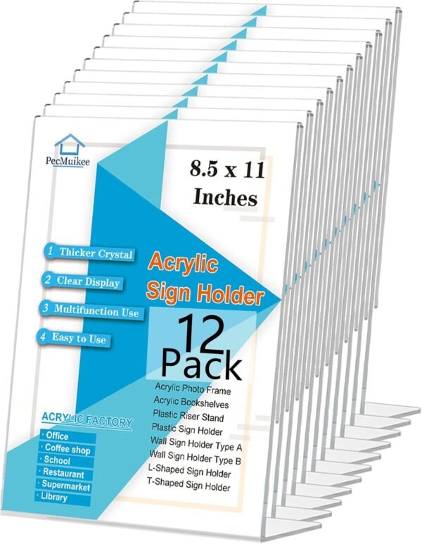 oem/odm pecmuikee slant back acrylic sign holder 8.5 x 11, clear picture photo frames display stand- freestanding tabletop display stand for retail, office, restaurant , flyers and posters (12 pcs) wholesale supplier & factory