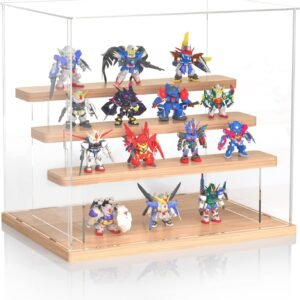 oem/odm display case, innoaura acrylic display case box with sticker, 4 tier wood base display cases for collectibles, action figure display case for doll toy mini figure (11.8x8.7x11 inch) wholesale supplier & factory