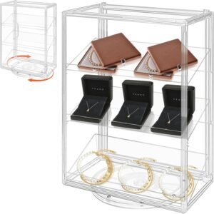 oem/odm display case, 360 degree rotating display cases for collectibles with 3 removable shelves, clear box for sunglasses, jewelry storage wholesale supplier & factory