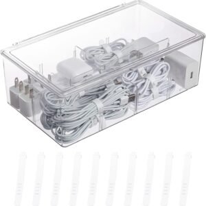 oem/odm yesesion clear plastic cord organizer box with adjustment compartments, large cable management case with lid and 10 wire ties for desk drawer, home office, art supply, electronic accessories (1 pack) wholesale supplier & factory