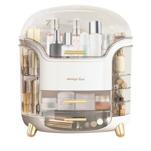 oem/odm makeup organizer & skincare organizers, cosmetic organizer box for countertop with lid & drawers, make up storage organizer with waterproof & dustproof cover, birthday gifts for vanity women girls wholesale supplier & factory
