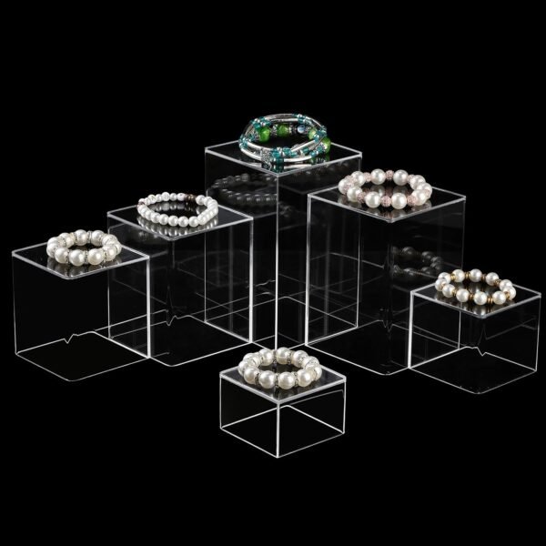 oem/odm thyle 12 jewelry acrylic risers square cube display nesting risers figure stand with hollow bottoms display stand shelf for cosmetics food collectibles perfume, 6 sizes (clear) wholesale supplier & factory