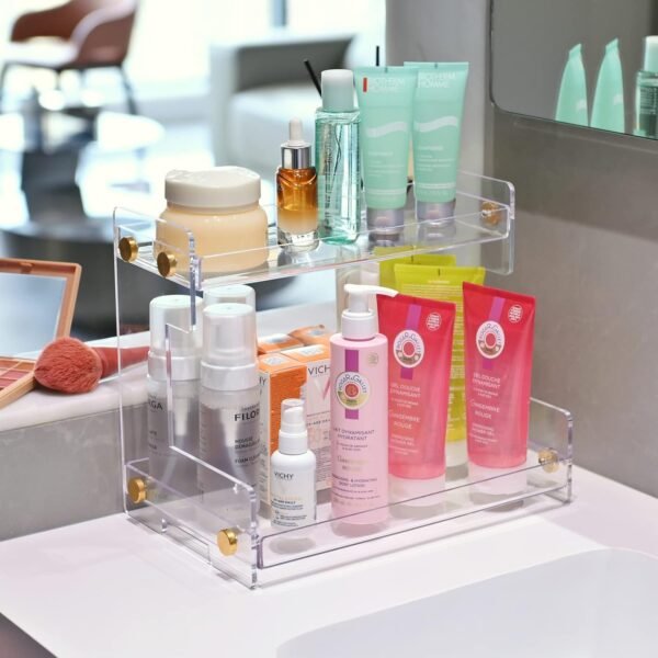 oem/odm ffk bathroom organizer countertop 2-tier storage：bathroom counter organizer acrylic standing holder cosmetic storage perfume shelf for bathroom bedroom dressing table1 wholesale supplier & factory