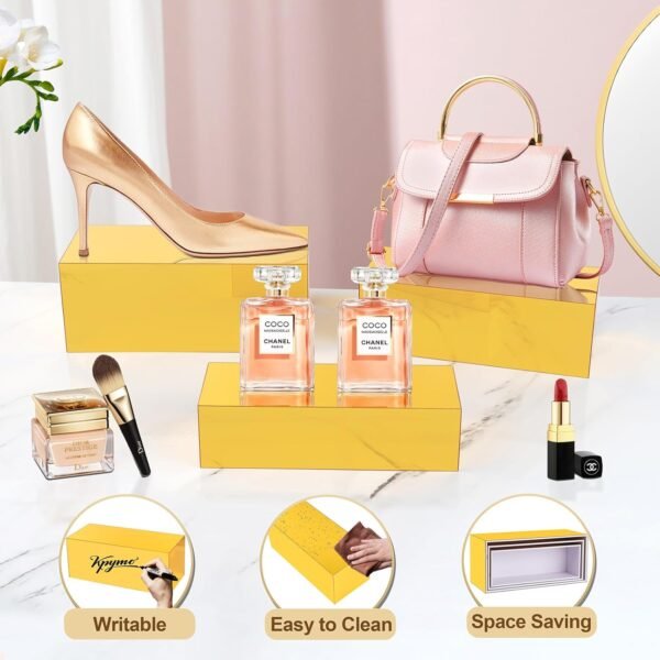 oem/odm acrylic food display risers, gold risers boxes 3pcs rectangular buffet risers display stand shelf for catering dessert buffet table, parties, weddings, collectibles shoes display (3pcs) wholesale supplier & factory