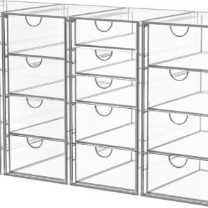 oem/odm acrylic makeup organizer with 19 drawers, 4 pack clear storage drawers, bathroom makeup organizer for palettes, cosmetic, and beauty supplies,ideal for vanity, cabinet,desk organization wholesale supplier & factory