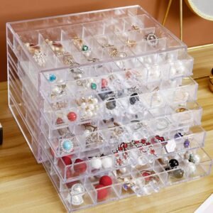 oem/odm earring storage box acrylic jewelry storage holder ring clear plastic transparent jewelry display stand with 5 drawers 120 small compartment tray for women girls wholesale supplier & factory