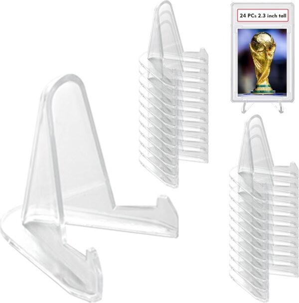 oem/odm thickened version 24 packs card stands sports card holder, card display stand for display graded card challenge medals casino chips, 2.3 inch tall, clear wholesale supplier & factory