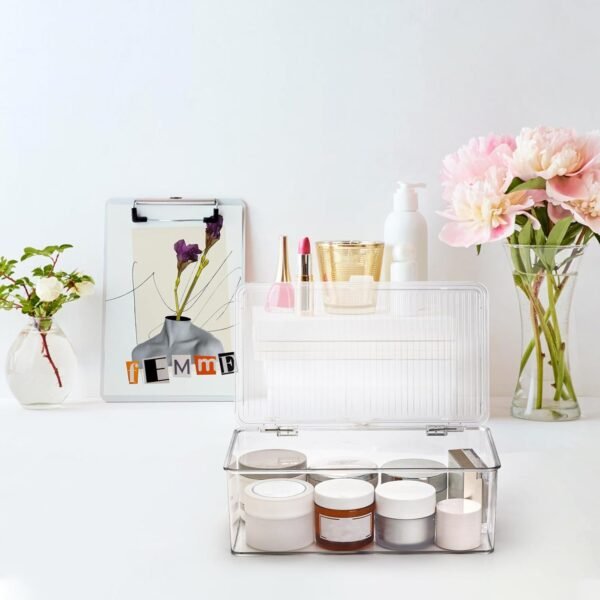oem/odm zenfun set of 3 small stackable storage bins with hinged lid, acrylic organizer box, clear makeup organizer box, cosmetic case for home, office wholesale supplier & factory