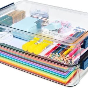 oem/odm 2 pcs 5.5qt 9 x 13 plastic portable project case with snap-tight latch clear stackable storage box with lids organizer container for a4 file photo documents scrapbook craft art supplies wholesale supplier & factory