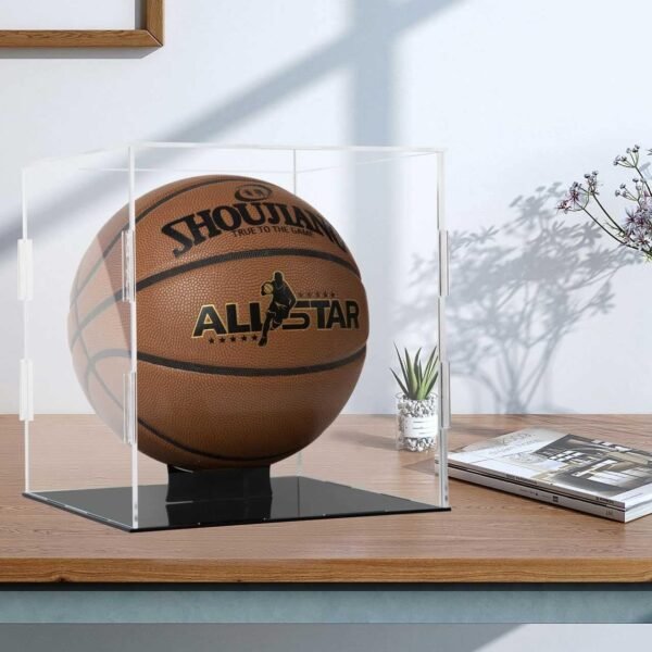 oem/odm basketball display case clear acrylic glass cube assemble countertop box soccer frame with sports protection with black stand holder wholesale supplier & factory