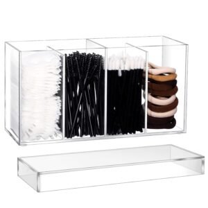oem/odm yulejo 4 compartment acrylic makeup organizer and storage with lid bathroom storage with 4 tray eyelash mascara brushes organizer brush holder for cosmetics, cotton balls or office supplies (1 pack) wholesale supplier & factory