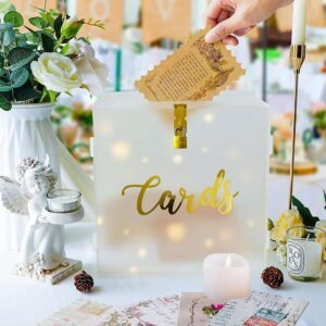 oem/odm funvalley surperfect 10" acrylic wedding card box with string light with lock and slot，frosted large clear gift card box for wedding money box wedding,birthday party reception decoration wholesale supplier & factory