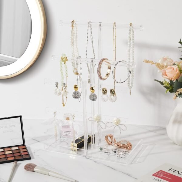 oem/odm acrylic jewelry display stand 4-tier clear jewelry organizer, necklace bracelet earring watch ring jewelry holder,display tower tray storage gift for women wholesale supplier & factory