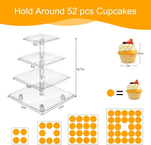 oem/odm yestbuy 4 tier cupcake stand acrylic tower display with led light premium holder dessert tree tower for birthday cady bar décor weddings, parties events (yellow light) wholesale supplier & factory