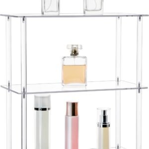 oem/odm jusalpha rectangular 3 tier clear acrylic tabletop display stand，bathroom vanity cosmetic makeup organization shelves, home decor display stand (3 tier, rectangular) wholesale supplier & factory
