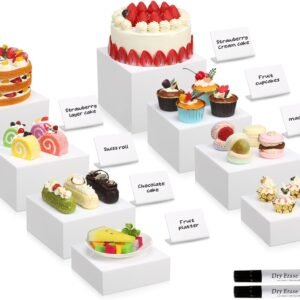oem/odm geelin 8 pack white food risers and 8 display signs 2 markers acrylic risers stands with hollow bottom buffet display stands nesting cube boxes for catering dessert buffet table collectibles wholesale supplier & factory