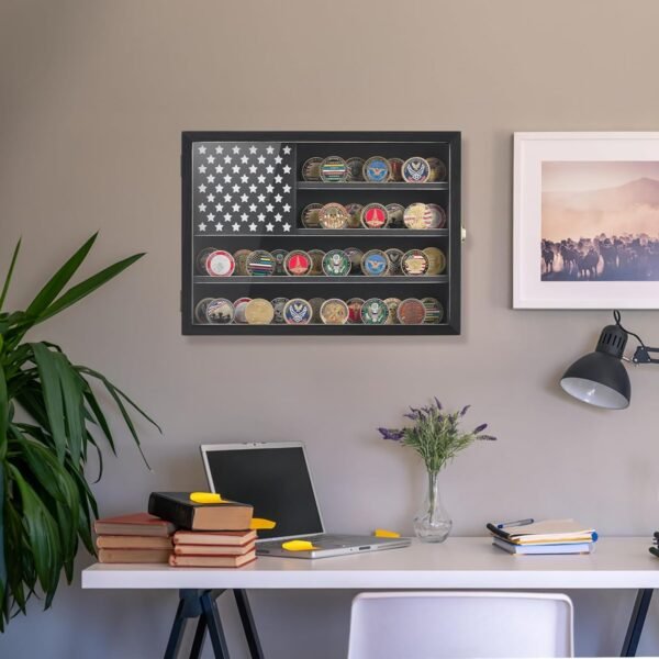 oem/odm challenge coin display case 11x15in, military medal shadow box hd acrylic glass 2 groove shelves, retro coin holder with american flag for casino poker chips exquisite souvenirs wholesale supplier & factory