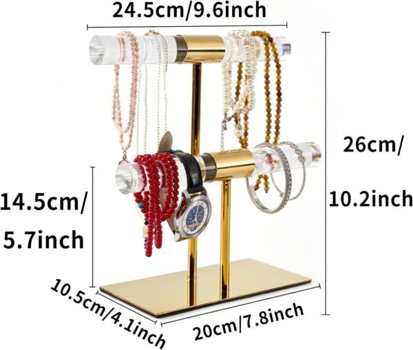 oem/odm display stand acrylic jewelry towers - stainless steel long necklaces stand 2-tier crystal tabletop jewelry organizer adjustable height home decor for store boutique vendors wholesale supplier & factory