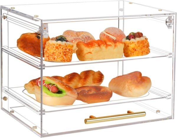 oem/odm large pastry display case, acrylic bread box with front door, cake donut sourdough bread baking supplies and accessories, for bakery kitchen stuff countertop (2-tier) wholesale supplier & factory