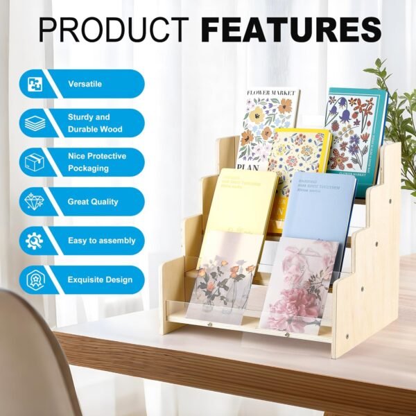 oem/odm greeting card display stand , acrylic sticker display holder for vendors, counter retail display rack , 4-tiered wooden/acrylic display stand for postcard /brochure/photos/picture wholesale supplier & factory
