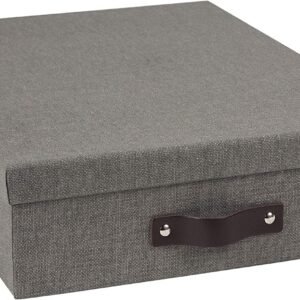oem/odm bigso oskar canvas fiberboard document letter box - file organizer box for important paperwork - document storage with a lid & leather handle - 3.3 in x 10.2 in x 13.8 in - gray wholesale supplier & factory