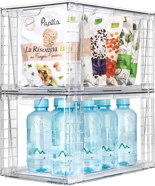oem/odm 4pack large stackable kitchen storage drawers, clear foods organizer bins with handles, easily assemble for bathroom, kitchen, pantry, cabinet, closet(xl-up handle) wholesale supplier & factory