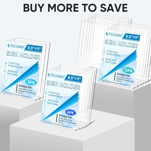 oem/odm ticonn 8.5 x 11 acrylic sign holder, l shape clear stand for displaying, plastic paper holder for office, store, restaurant (vertical 6 pack) wholesale supplier & factory