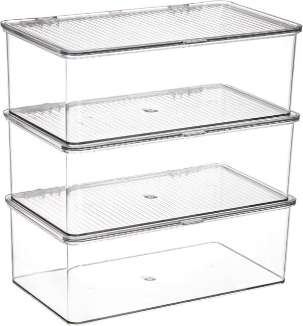 oem/odm zenfun set of 3 small stackable storage bins with hinged lid, acrylic organizer box, clear makeup organizer box, cosmetic case for home, office wholesale supplier & factory
