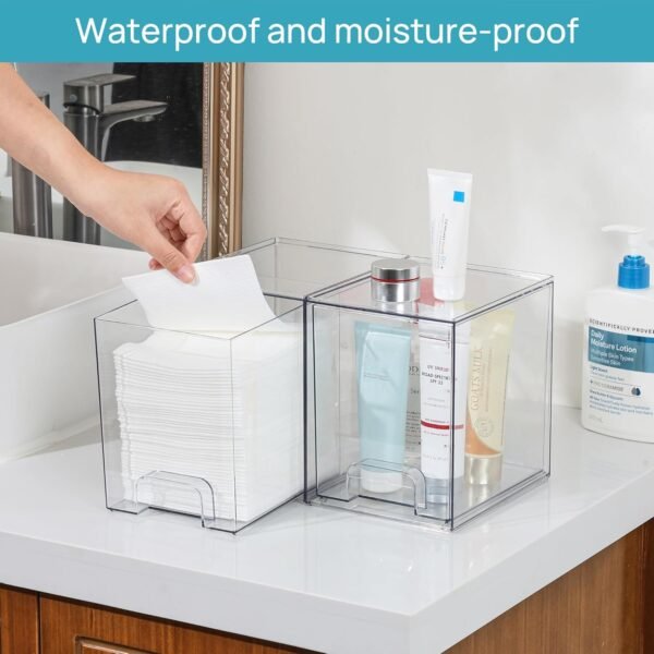 oem/odm vtopmart 4 pack clear stackable storage drawers,7.6" h plastic organizers bins for skincare, bathroom supplies,ideal for cabinet,undersink,vanity,kitchen,pantry organization wholesale supplier & factory