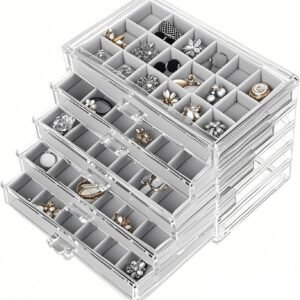 oem/odm earring organizer, acrylic jewelry box with 5 drawers, clear velvet earring storage display case with 90 compartments for women girls (grey) wholesale supplier & factory