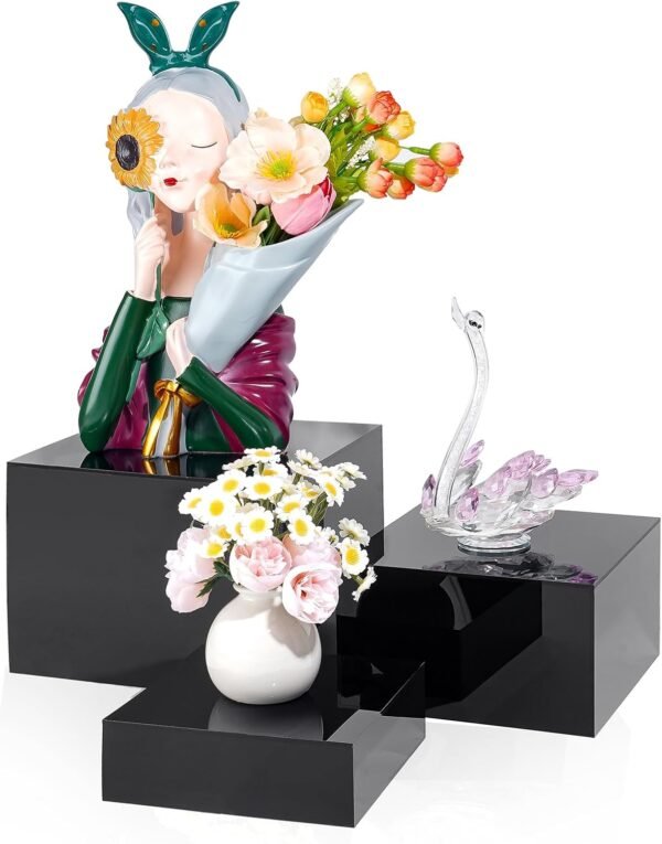 oem/odm 3 pcs black acrylic cube display nesting risers with hollow bottoms, 8", 7", 6" sizes food buffet riser acrylic cube box, acrylic food display risers stand shelf for catering dessert collectibles jewelry figures party (black) wholesale supplier & factory
