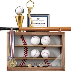 oem/odm baseball display case 17 x 12, holder for 20 balls, 9 championship rings, solid wood baseball box with lockable acrylic door, bat rack, wall mount display cabinet for collectibles and trophies wholesale supplier & factory