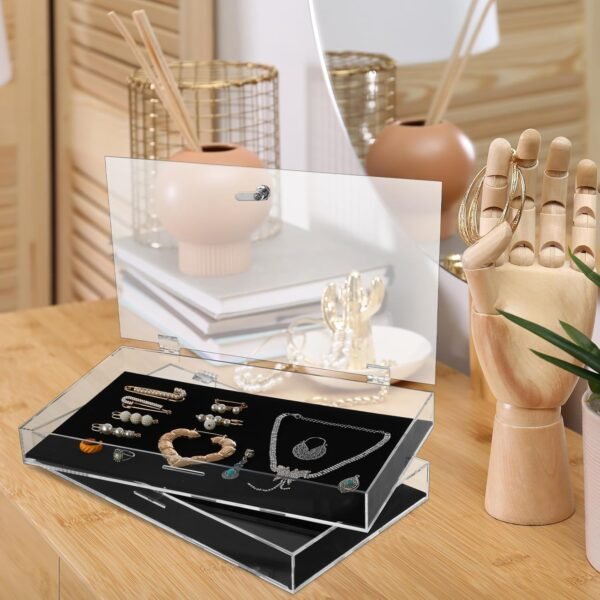 oem/odm 2 pcs acrylic locking jewelry display case clear ring earring necklace bracelet security showcase with lock and key for trade show retail display wholesale supplier & factory
