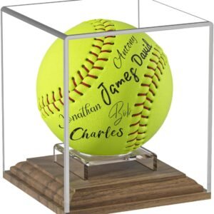 oem/odm softball display case walnut wood base acrylic softball case display softball holder stand cube memorabilia showcase autograph ball protector for official size ball display wholesale supplier & factory