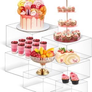 oem/odm 6 pcs buffet risers, buffet supplies catering stands acrylic food display risers for party table stackable boxes with hollow bottoms for dessert jewelry makeup perfume, transparent (5" 6" 7" 8" 9" 10") wholesale supplier & factory