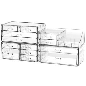oem/odm cq acrylic 4 pack clear makeup organizer for counter,13 drawers stackable skincare organizer,large cosmetic storage organizer for jewelry,hair accessory,beauty,skin care,vanity organizers and storage wholesale supplier & factory