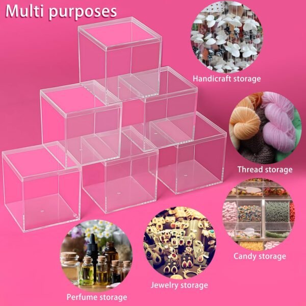 oem/odm 12 pcs acrylic square cube small clear plastic display boxes with lids, 6pcs 4 x 4 x 4 inches, 6pcs 3 x 3 x 3 inches clear acrylic storage square cube boxes for candy jewelry tiny items wholesale supplier & factory