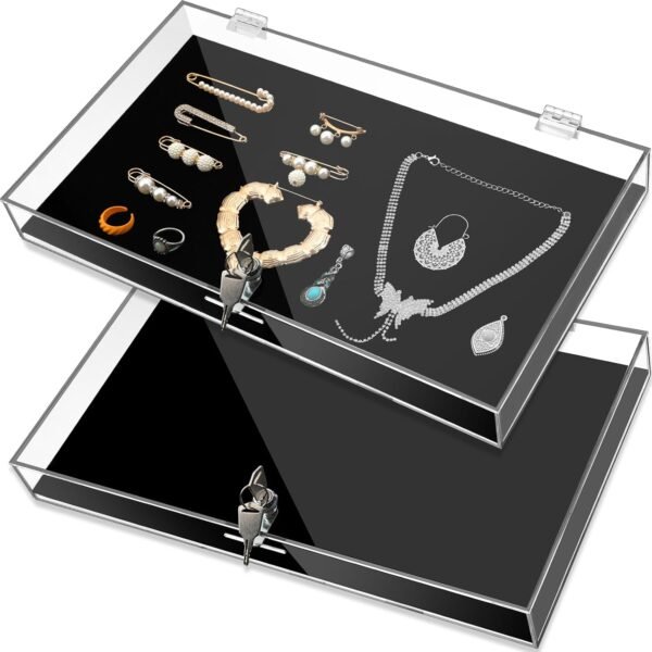oem/odm 2 pcs acrylic locking jewelry display case clear ring earring necklace bracelet security showcase with lock and key for trade show retail display wholesale supplier & factory
