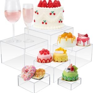 oem/odm cliselda 6pcs clear acrylic boxes for display, acrylic risers display stands cube display boxes with hollow bottoms, buffet risers food risers for buffet table party cupcake candy desser wholesale supplier & factory