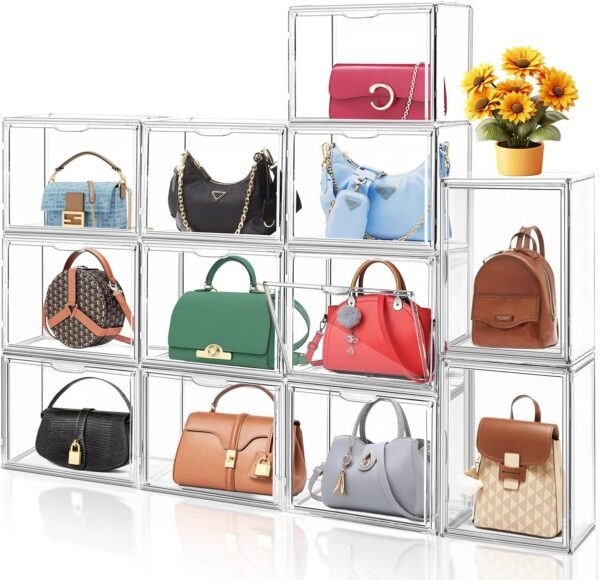 oem/odm 4pack clear stackable plastic storage bins with magnetic lid, x-large acrylic display cases for book cosmetic figures collectibles showcase, shoe box, bag organizer wholesale supplier & factory