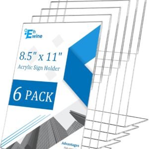 oem/odm ehwine 6 pack 8.5 x 11 acrylic sign holder, clear plastic signs display stand, vertical slanted back paper holder stand up table top sign holders flyer stand frames suitable for office business store wholesale supplier & factory